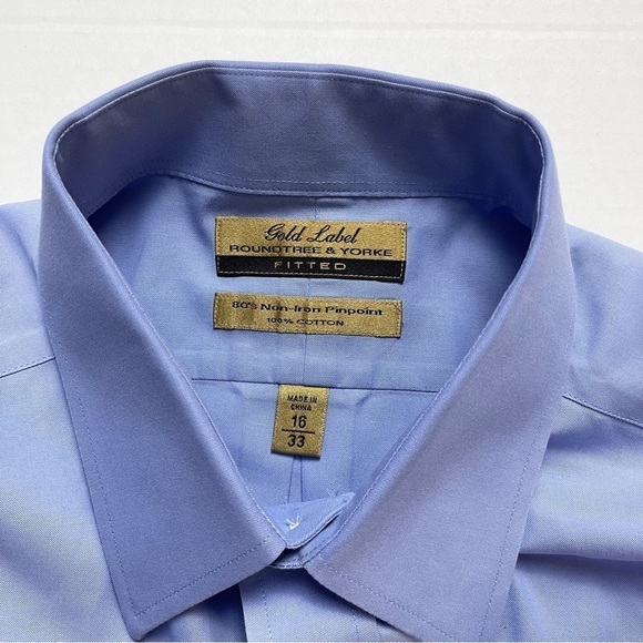 ✨NEW!✨ ROUNDTREE & YORKE Gold Label Long Sleeve Non Iron Pinpoint Shirt - 16/33 - Picture 4 of 11